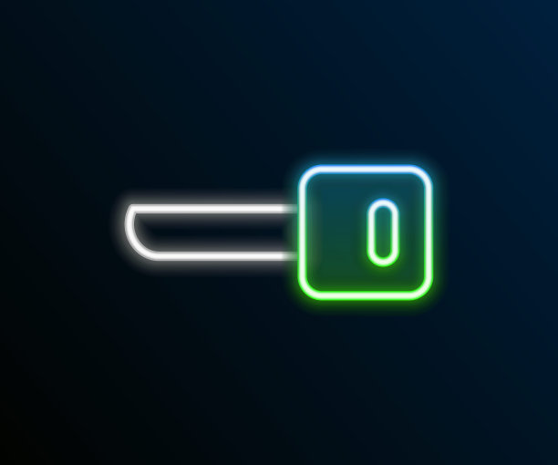 发光的霓虹线关键图标孤立在黑色背景。色彩斑斓的轮廓的概念。向量图片下载