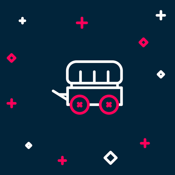 线狂野西部覆盖马车图标孤立在蓝色背景。色彩斑斓的轮廓的概念。向量图片下载