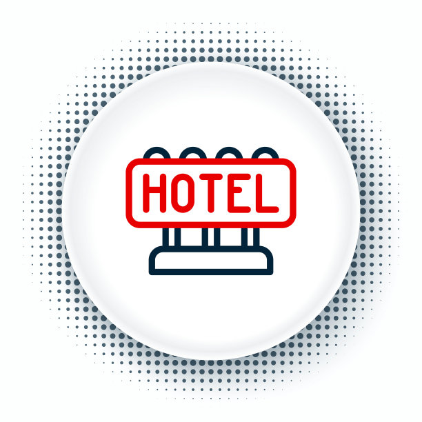 线招牌户外广告与文字酒店图标孤立在白色背景。色彩斑斓的轮廓的概念。向量图片下载