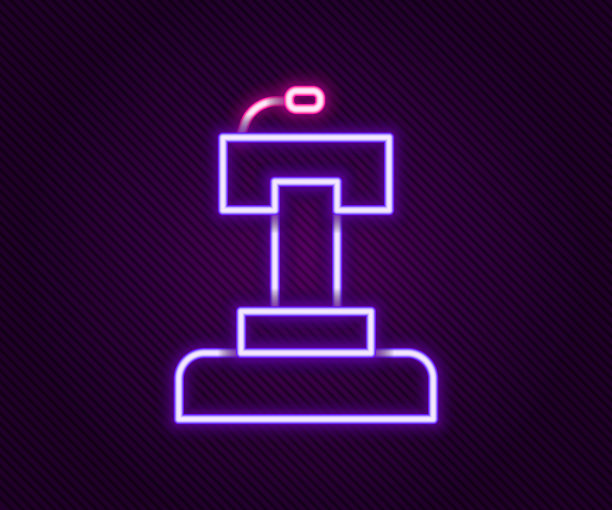 发光的霓虹线讲台或辩论台，讲台图标孤立在黑色背景上。论坛会议上演讲。色彩斑斓的轮廓的概念。向量图片下载