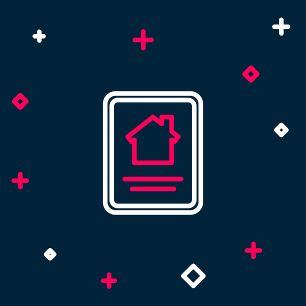 线上房地产房子在平板电脑图标孤立在蓝色背景。房屋贷款概念，租房，买房，买房。色彩斑斓的轮廓的概念。向量图片下载