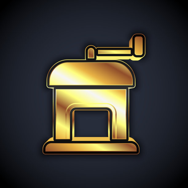 金色手动咖啡研磨机图标隔离在黑色图片下载