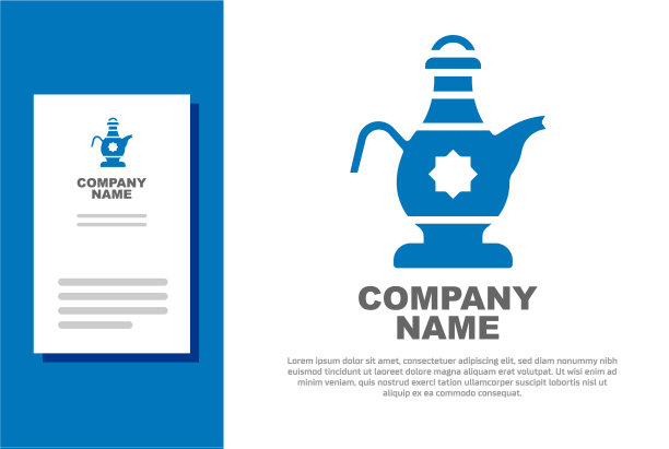 蓝色伊斯兰茶壶图标孤立在白色图片下载