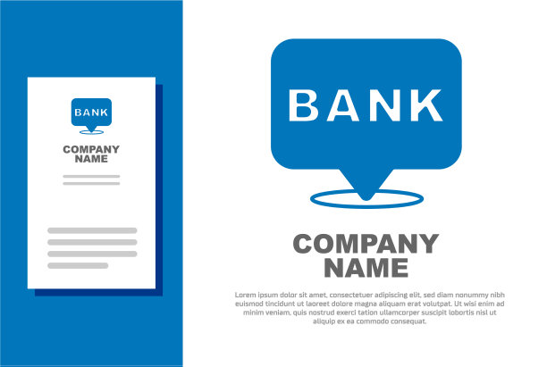 蓝色银行建筑图标孤立在白色上图片下载