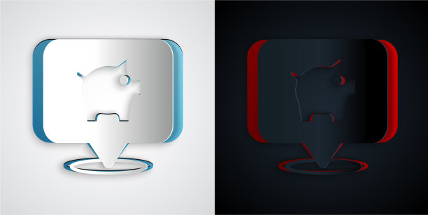 剪纸小猪储蓄罐图标孤立在灰色和图片下载