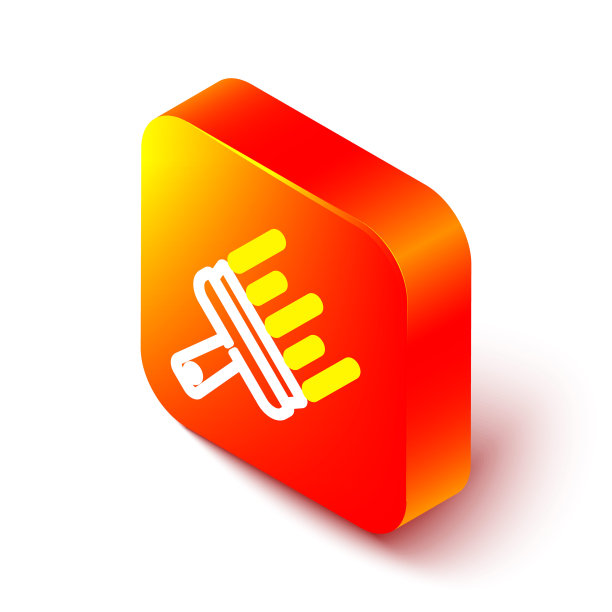 用橡胶清洗剂清洗白色背景上隔离的窗口图标。刮刀,刮刀,刮水器。橙色平方按钮。向量图片下载