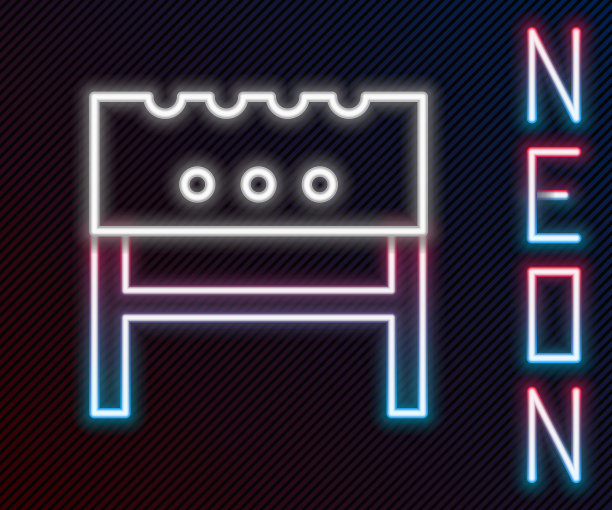 发光的霓虹灯线烧烤火盆图标孤立在黑色的背景。色彩斑斓的轮廓的概念。向量图片下载