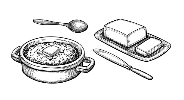 用墨水素描燕麦和黄油。图片下载