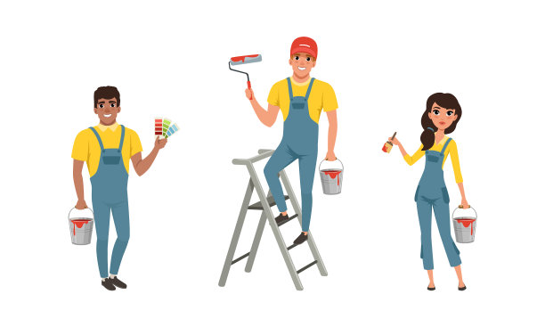 男女房屋油漆工的整体地位图片下载
