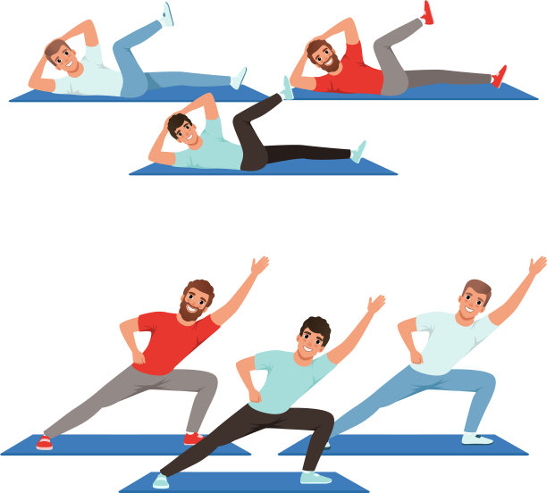 做仰卧起坐和伸展运动的年轻男性图片下载