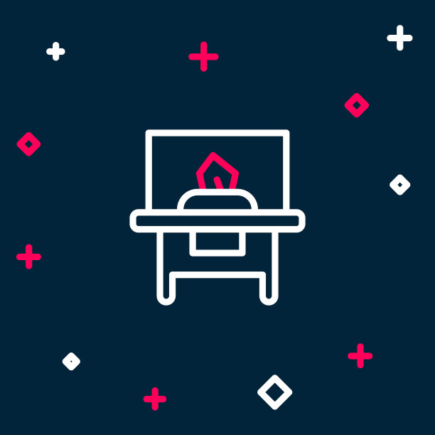 线条玻璃展示的展览图标隔离在蓝色背景。色彩斑斓的轮廓的概念。向量图片下载