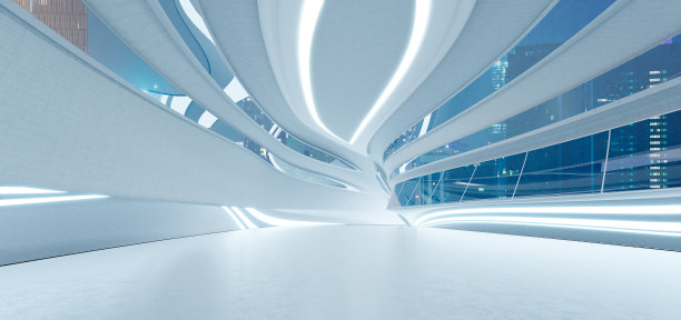 未来的流线型室内空间设计图片下载