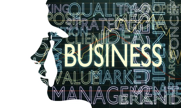 一个女性头部的剪影和商业标签云图片下载