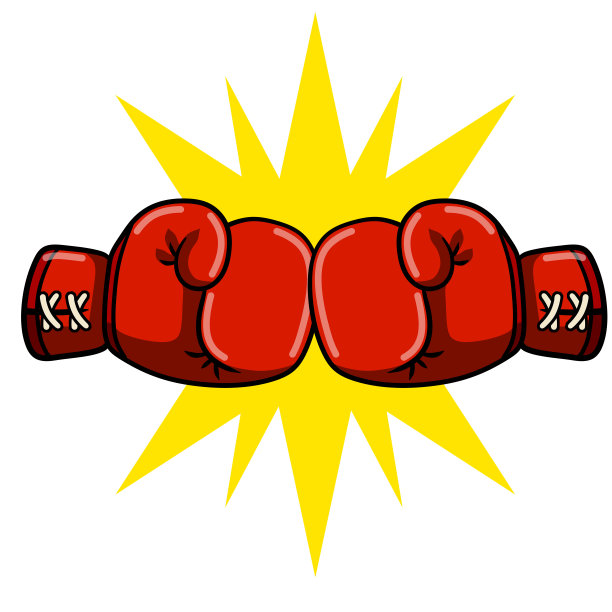 拳击手套。黄色撞击标志。漫画手绘插图。图片下载