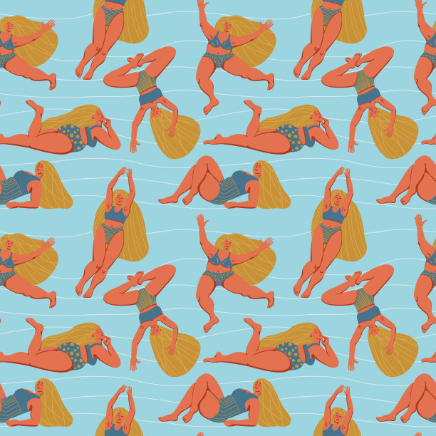 矢量无缝模式与大尺寸的女孩图片下载