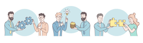 合并的公司。购买的想法。商业合作的现代抽象概念，协作。经验和主动性的隐喻。商业营销矢量插图集。业务活动场景图片下载