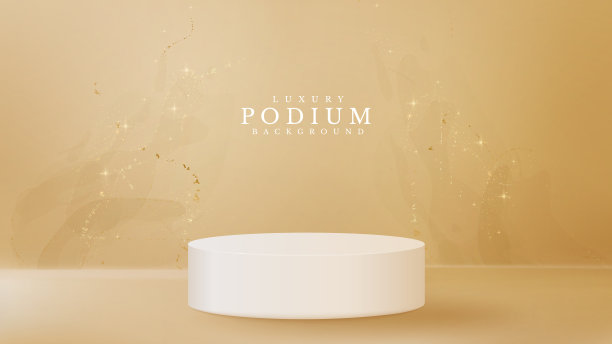 3d讲台豪华的棕色背景场景和金色闪光。留出放置产品或广告文字的空间。图片下载