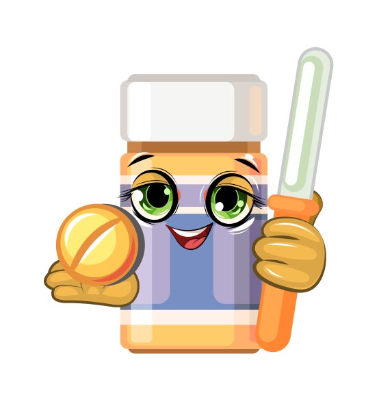 有趣的医学。对儿童插图。眼药水。这个角色的笑容。药用药。制药行业。救护车。药店卡通风格。平面设计。向量图片下载