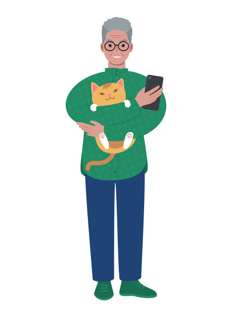 有猫和智能手机的现代老年白种人图片下载