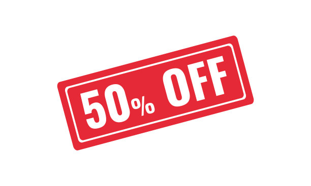 五折，红色矢量邮票图片下载