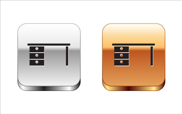 黑色办公桌图标孤立在白色上图片下载