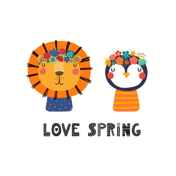 可爱的动物，戴着花冠的狮子企鹅图片下载