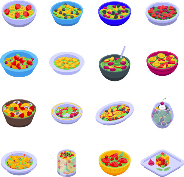 水果沙拉图标设置等距风格图片下载