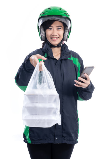 优步乘客，食品运输孤立的白色图片下载