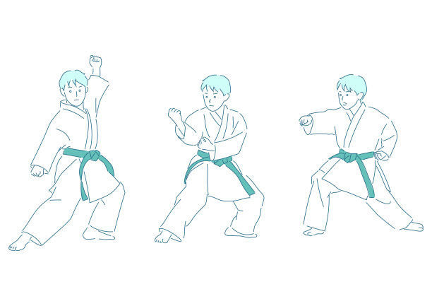 一组男孩空手道插画(白色背景，矢量，剪掉)图片下载