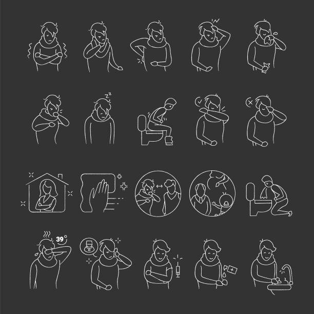 冠状病毒粉笔图标集图片下载