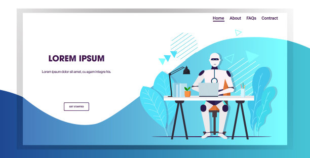 使用笔记本电脑的现代机器人商人图片下载