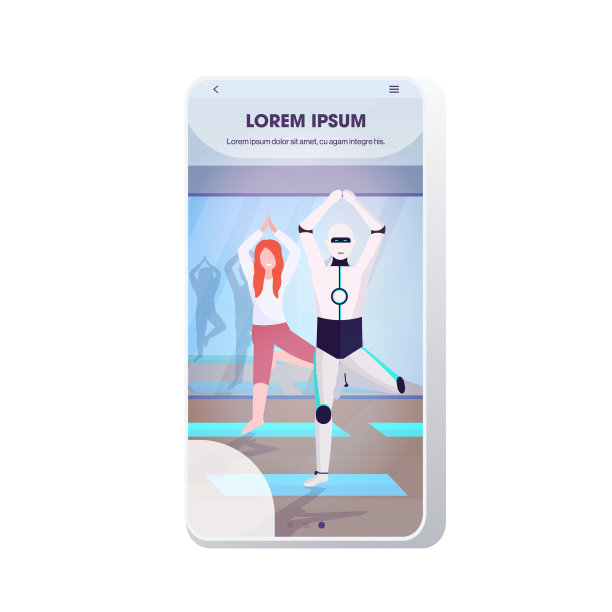 机器人和女人站着做瑜伽图片下载