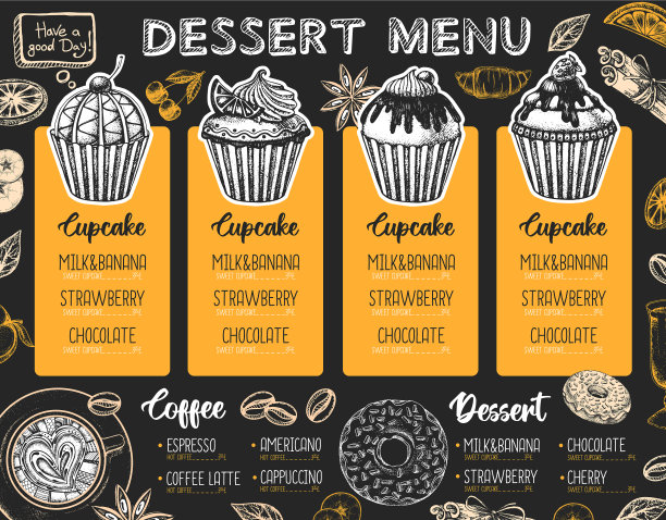 餐厅甜品菜单设计装饰示意图图片下载