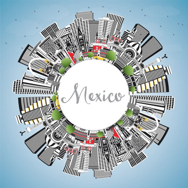 墨西哥城的天际线，灰色的建筑，蓝色的天空图片下载
