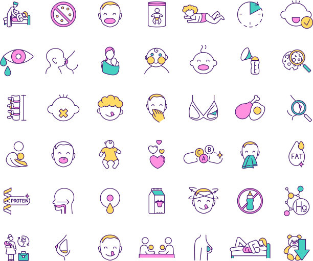 母乳喂养和bafood RGB颜色图标设置图片下载