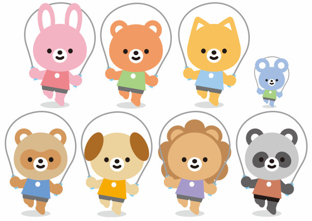 各种动物插图(兔子、熊、猫、老鼠、海狗、狮子、熊猫)图片下载