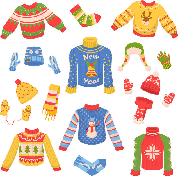 可爱的冬季暖针织服装套装图片下载