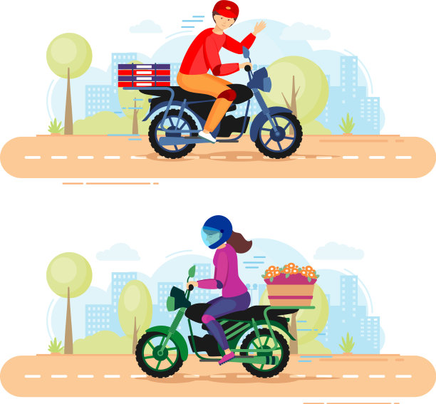 披萨和鲜花送餐摩托车图片下载