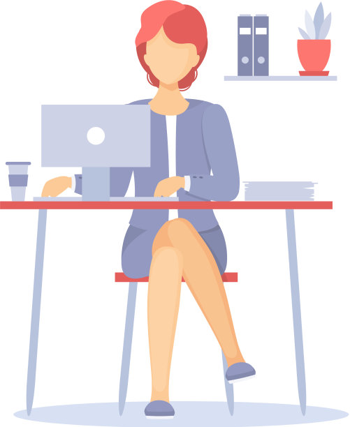 坐在办公室办公桌前的女职员图片下载
