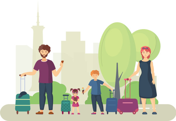 带行李的家庭旅行团图片下载
