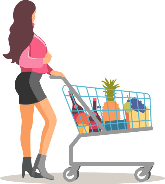 可爱的女人满购物车的杂货店图片下载