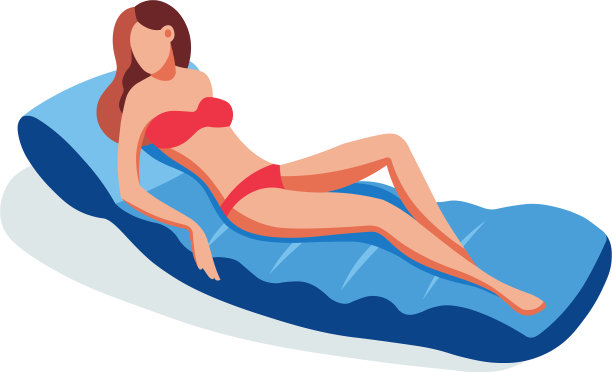 年轻女子游泳橡皮气垫休息图片下载
