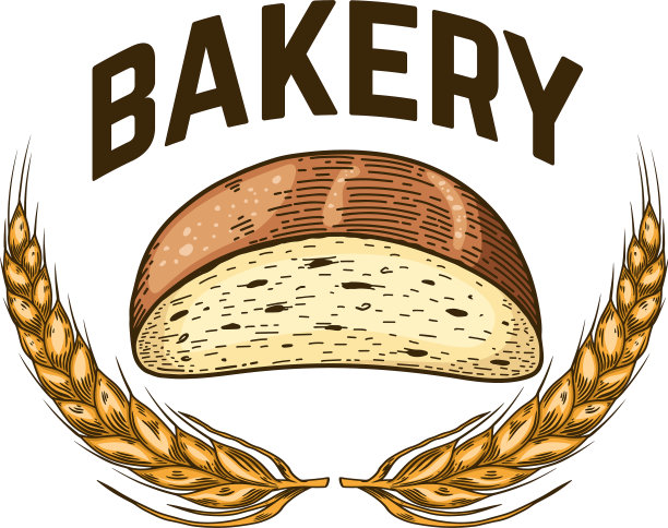 面包店的面包在雕刻风格的设计元素图片下载