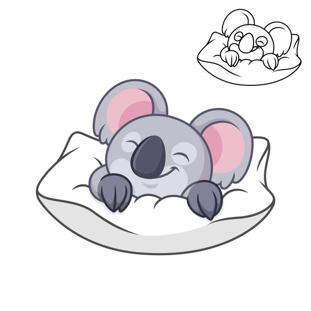 可爱快乐的考拉睡觉与线条艺术画图片下载