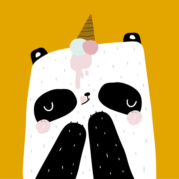 在斯堪的纳维亚，可爱的熊猫头上戴着冰淇淋图片下载