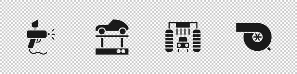 在升降洗车机上设置喷漆枪维修车图片下载