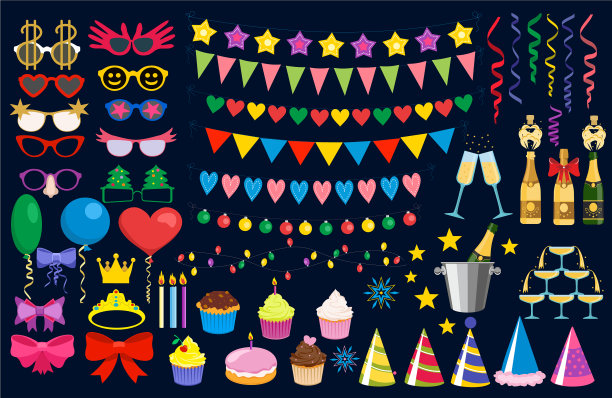 生日聚会的孤立元素设置多姿多彩图片下载