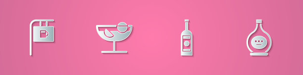 设置剪纸街道招牌与酒吧鸡尾酒图片下载