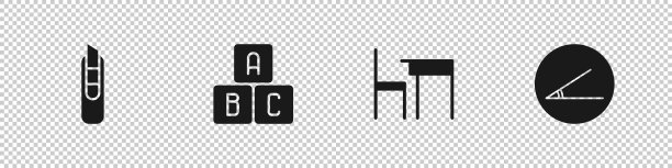 设置文具刀ABC块学校桌子和图片下载