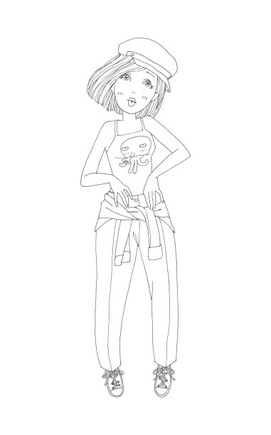 美丽可爱的女孩手绘，快乐少女少女卡通涂鸦女性孤立在白色背景矢量插图图片下载